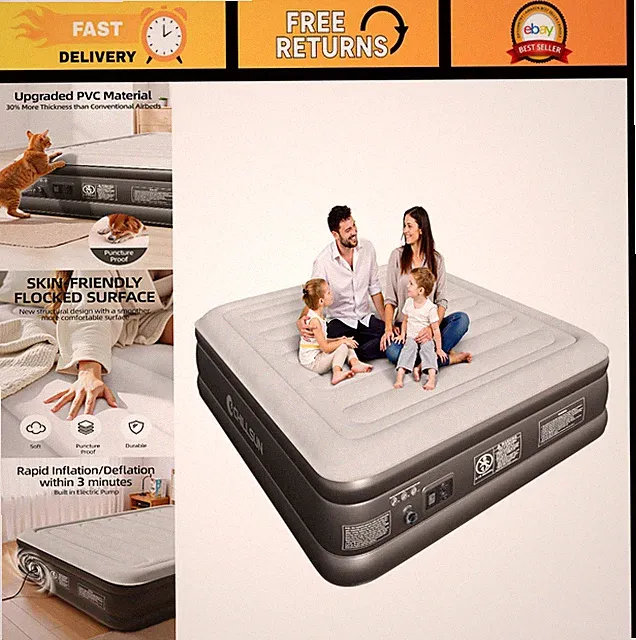 18" Raised Air Mattress with Built-in Pump - Luxury Inflatable Bed for Guests, 8