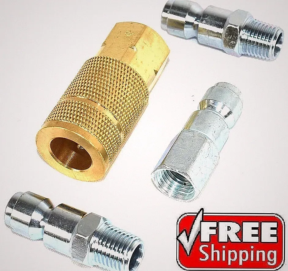 4 Pcs, 3/8 in. Automotive Quick Coupler & Plug Set Air Hose, Compressor FREE SH