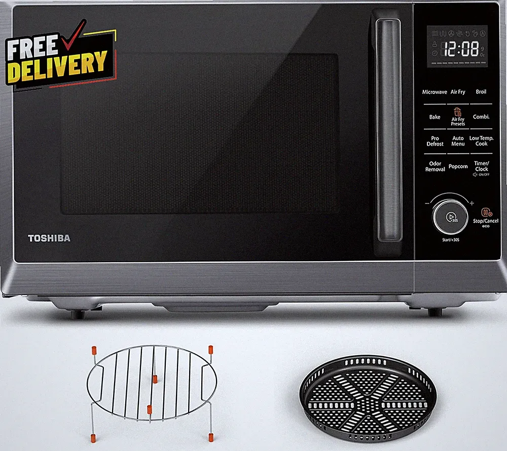 8 in 1 Air Fryer Microwave Oven Combo Convection Broil 1.0 Cu Ft Black Steel...