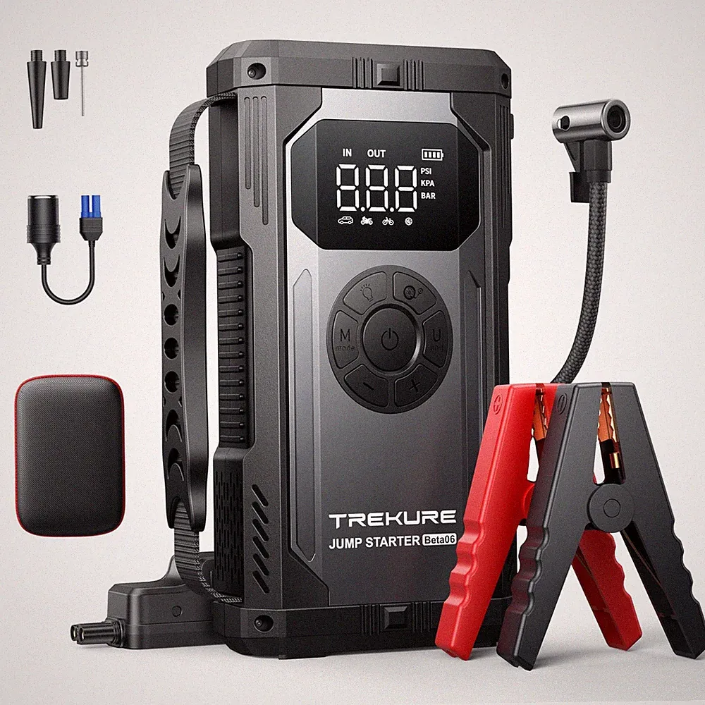 8-in-1 Jump Starter with Air Compressor 6000A 150PSI Portable Car Battery