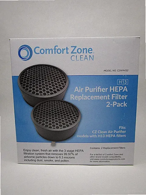 Comfort Zone Clean Air Purifier H13 HEPA Filter CZAPH132 Charcoal 2 Pack NEW