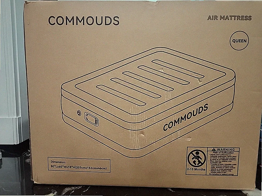 COMMOUDS Queen Air Mattress with Rechargeable Air Pump, 8" Raised - BRAND NEW!