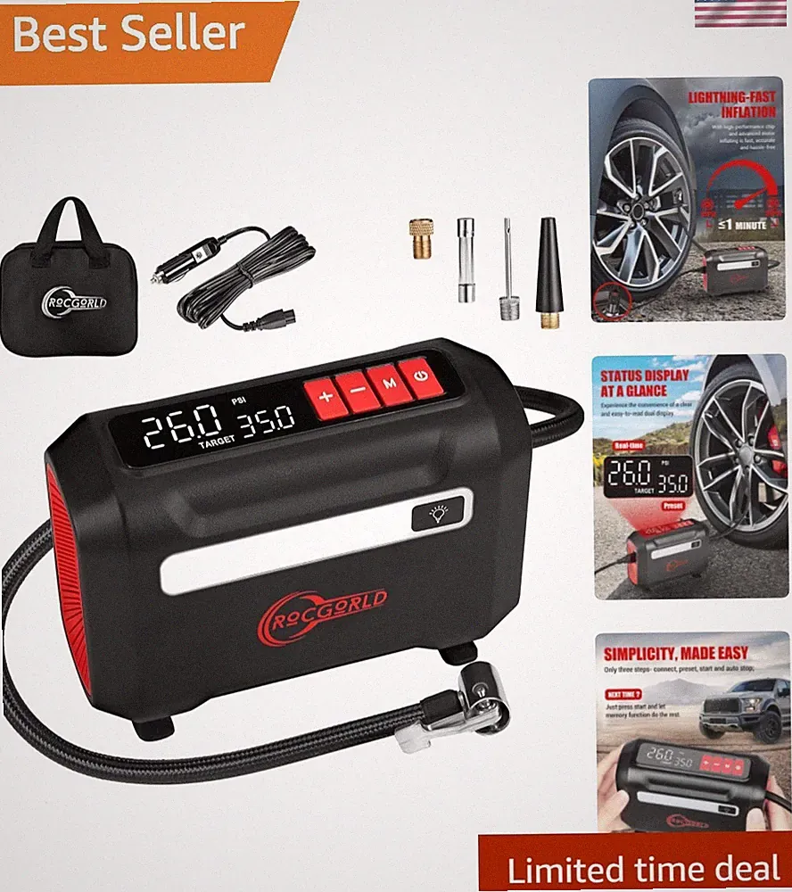 Convenient R8 Tire Inflator - 12V Air Compressor for Cars, Bikes & Sports Gear