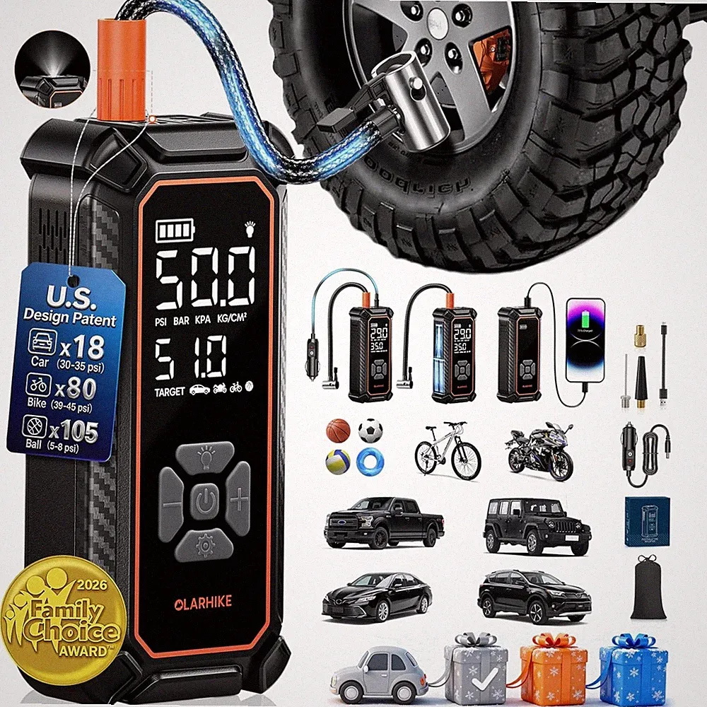 Dual Power Portable Air Compressor - LED Pressure Gauge