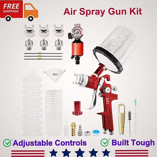 HVLP Spray Gun Gravity Feed Air Spray Gun Kit Car Paint Sprayer W/ 1.4/1.7/2.0mm