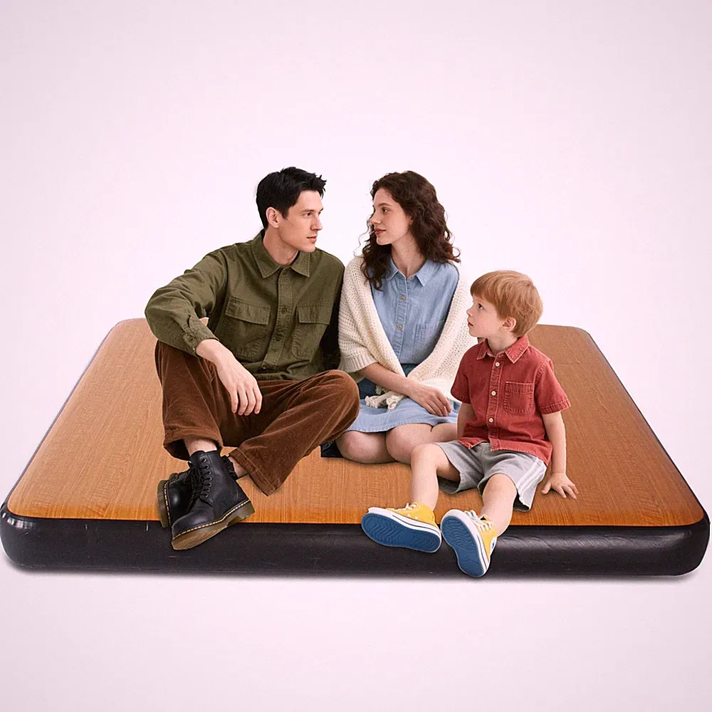 Inflatable Air Bed Mattress 8'' Elevated Pad Wood Grain Outdoor Camping Mat