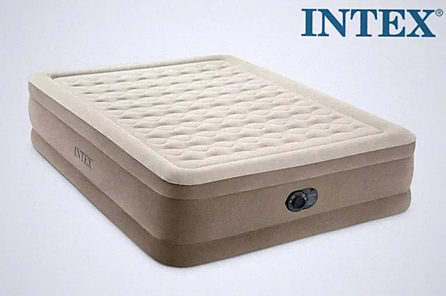Intex Ultra Plush Fiber-Tech Inflatable Velvet Soft Airbed Mattress - Queen