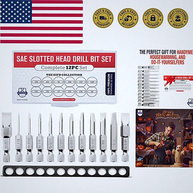Slotted Screwdriver Bit Set | Premium12pc Complete SAE Set Bit Holder and Sto...