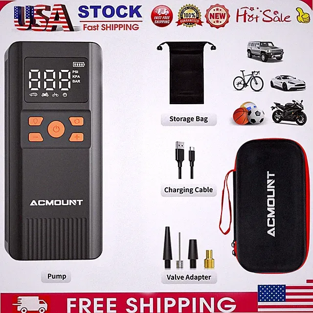Tires Air Pump Cordless 150 PSI Air Compressor Tire Inflator Fits Car Moto Bike