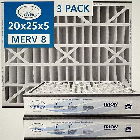 Trion Air Bear 255649-102 (3 Pack) Pleated Furnace Air Filter 20"x25"x5" MERV 8